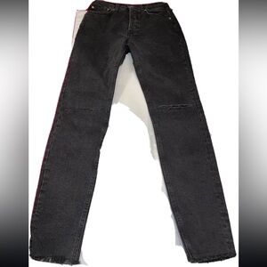 We The Free People Stella Skinny Fit Jeans 26 Black Button Fly Raw Hem High Rise